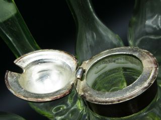 Antique Vaseline Thumbprint Glass Castor Cruet Set Revolving Silverplated Holder 6