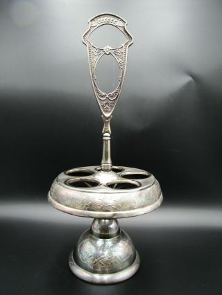 Antique Vaseline Thumbprint Glass Castor Cruet Set Revolving Silverplated Holder 7