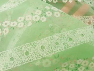 Vintage Pale Green Floral Sheer Flowers Garland Flocked Fabric 5 Yds X 48 " W