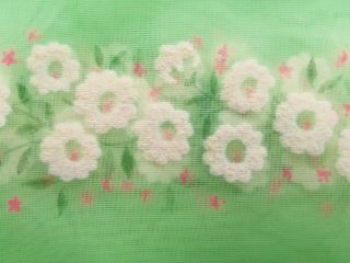 Vintage Pale Green Floral Sheer Flowers Garland Flocked Fabric 5 yds X 48 