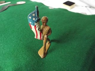 Vintage Ww2 Soldier With Flag Lead Figure Home Front Sweetheart