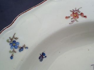 ANTIQUE GEORGE II RED ANCHOR PERIOD CHELSEA PORCELAIN POLYCHROME FLORAL DISH 6