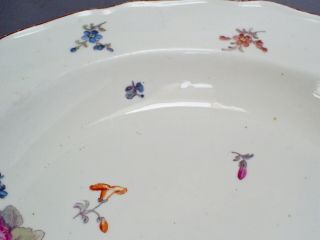ANTIQUE GEORGE II RED ANCHOR PERIOD CHELSEA PORCELAIN POLYCHROME FLORAL DISH 8