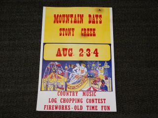 Vintage 20 1/2 " X 14 " Mountain Days Stony Creek Cardboard Ad Poster