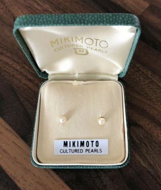 Mikimoto 14ct Gold Classic Vintage Cultured Pearl Stud Earrings For Pierced Ears