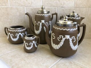 Antique 1860’s Dudson Jasperware Coffee Tea Chocolate Pot W/ Rare Silver Lids
