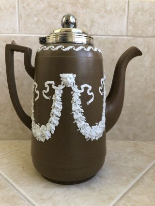 Antique 1860’s Dudson Jasperware Coffee Tea Chocolate Pot W/ Rare Silver Lids 4