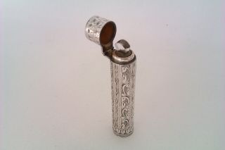 Rare & Beautifully Engraved Solid Silver Victorian Scent Bottle G.  E.  Walton 1900