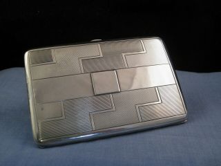 Sterling Silver Geometric Art Deco Antique Cigarette Card Case Pocket Box