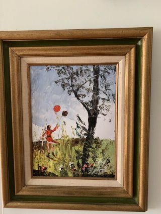 Girl Balloon Morris Katz Vintage Oil Painting Signed Artist 20x24 Inch