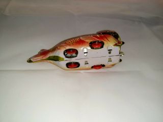 VINTAGE China 60s ' Marvelous Mechanical Tin Toy Whale eating Fish 4