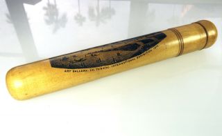 1876 Centennial Exposition Wood Tube & Glass Ink Bottle Pen Container - Rare