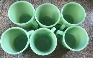 Set of 6 Vintage ANCHOR HOCKING FIRE KING Jadite Oven Ware D Handle Mugs Set/6 3