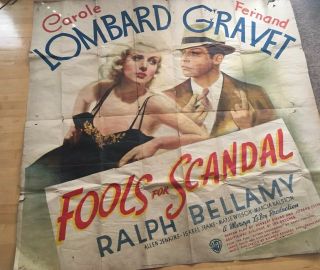 Vintage Fools For Scandal Movie Poster Carole Lombard & Gravey 6’x6’