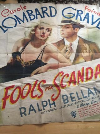Vintage FOOLS FOR SCANDAL Movie Poster Carole Lombard & Gravey 6’x6’ 2