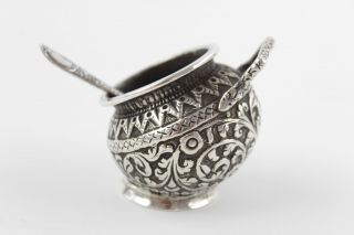 2 X Vintage.  925 Sterling Silver Ornate Cruet Pot / Salt Cellar & Spoon (57g)