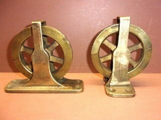 Two (2) Solid Brass Block Pulleys 3 1/2 " Diameter Different Bases For Repurpose