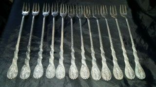 1847 Rogers Bros Coral Set Of 12 Seafood Oyster Cocktail Silverplate Forks 1892