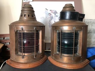 (2) Large 15 " Antique Brass Perko Maritime Ship Dock Kerosene Oil Lanterns