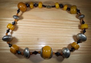 Vintage West African Copal Jet Bead Necklace 7173