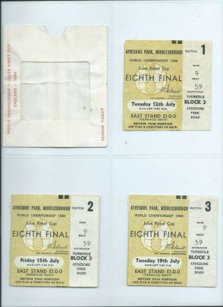 Rare Set World Cup July 1966 Ayresome Pk Middlesbrough England 3 Tickets,  Wallet