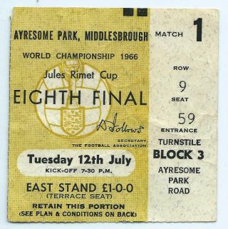 RARE SET World Cup July 1966 Ayresome Pk Middlesbrough England 3 tickets,  wallet 3