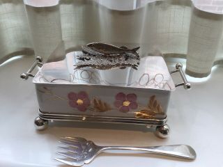 Antique Silver Plated And Ceramic Sardine Dish