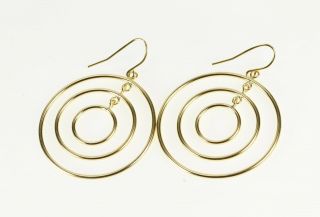 14k Dangle Tiered Circle Fashion Geometric Hook Earrings Yellow Gold 87