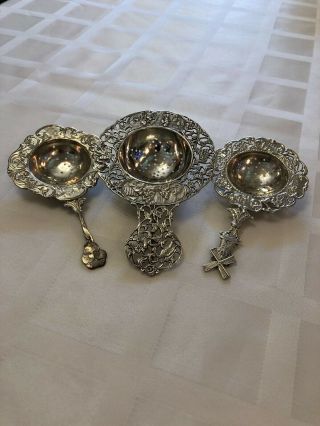 A 3 Lovely Dutch Silver Tea Strainers,  1926/46
