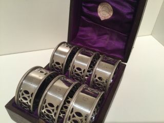 Victorian Cased Set 6 Silver Plate Napkin Rings Retailed By Mackay & Chisholm