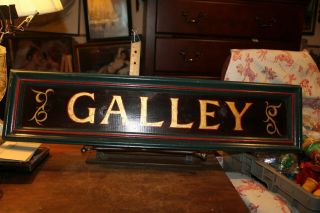 Vintage Hand Painted Galley Ship Maritime Wooden Kitchen Sign Gold Green 30 " X 7 "