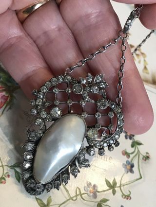 Antique Georgian /victorian Sterling Silver Diamond Paste Baroque Pearl Pendant