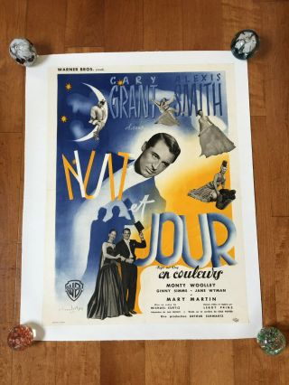 Night & Day Warner Bros Poster Linen Cary Grant 1947 Vintage Rare - Cole Porter