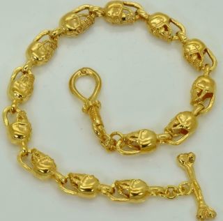 18k Gold Plated Victorian Memento Mori Skulls Pocket Watch Chain/ladies Bracelet