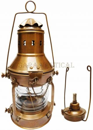 Antique Vintage Brass Ship Anchor Boat Lantern 12 " Maritime Rail Road Oil Lamps