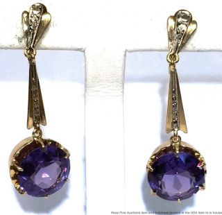 18k Yellow White Gold Syn Color Change Sapphire Cool Vintage 1940s Earrings