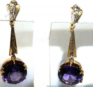 18K Yellow White Gold Syn Color Change Sapphire Cool Vintage 1940s Earrings 2