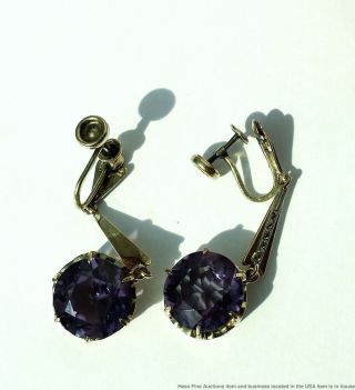 18K Yellow White Gold Syn Color Change Sapphire Cool Vintage 1940s Earrings 3