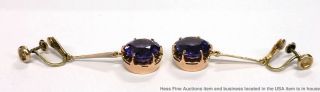 18K Yellow White Gold Syn Color Change Sapphire Cool Vintage 1940s Earrings 7