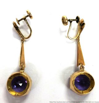 18K Yellow White Gold Syn Color Change Sapphire Cool Vintage 1940s Earrings 8