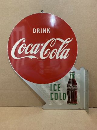 Vintage Coca Cola Flange Sign Ice Cold Drink Bottle Cap Fishtail Button Gas Oil
