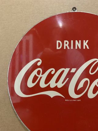 Vintage Coca Cola Flange Sign Ice Cold Drink Bottle Cap Fishtail Button Gas Oil 2