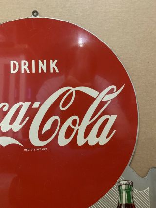 Vintage Coca Cola Flange Sign Ice Cold Drink Bottle Cap Fishtail Button Gas Oil 3
