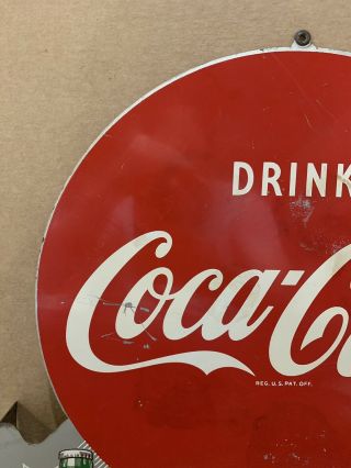 Vintage Coca Cola Flange Sign Ice Cold Drink Bottle Cap Fishtail Button Gas Oil 8