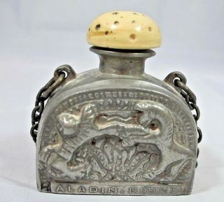 Euc 1919 Rare Paul Poiret " Aladin Rosine " Silver Metal Perfume Bottle