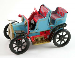 Japan Masudaya Modern Toys Old Fashioned Lever Action Tin Litho Car 7 & Box 4
