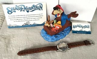 Rare Vtg Disney Disneyland Splash Mountain Grand Opening Watch 1989 & Figurine