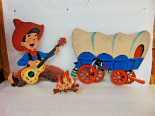 Vintage Prairie Pete Dolly Toy Co.  Western Covered Wagon & Cowboy Wall Display