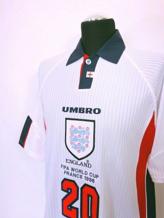 OWEN 20 England Vintage Umbro Home Football Shirt (L) (XL) World Cup 98 1998/00 6