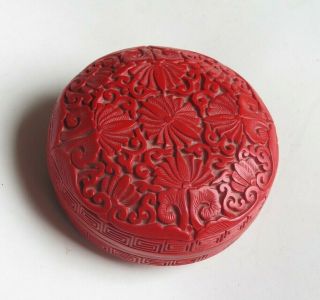 Vintage Cinnabar Carved Chinese Trinket Box Lotus Flower (q901)
